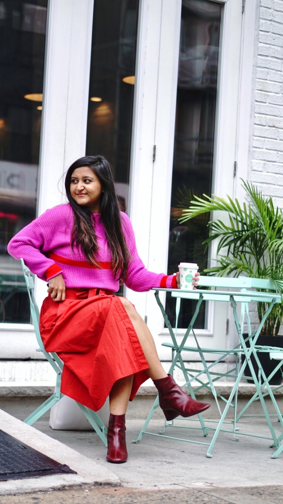 Bright Pink Sweater Outfit 1